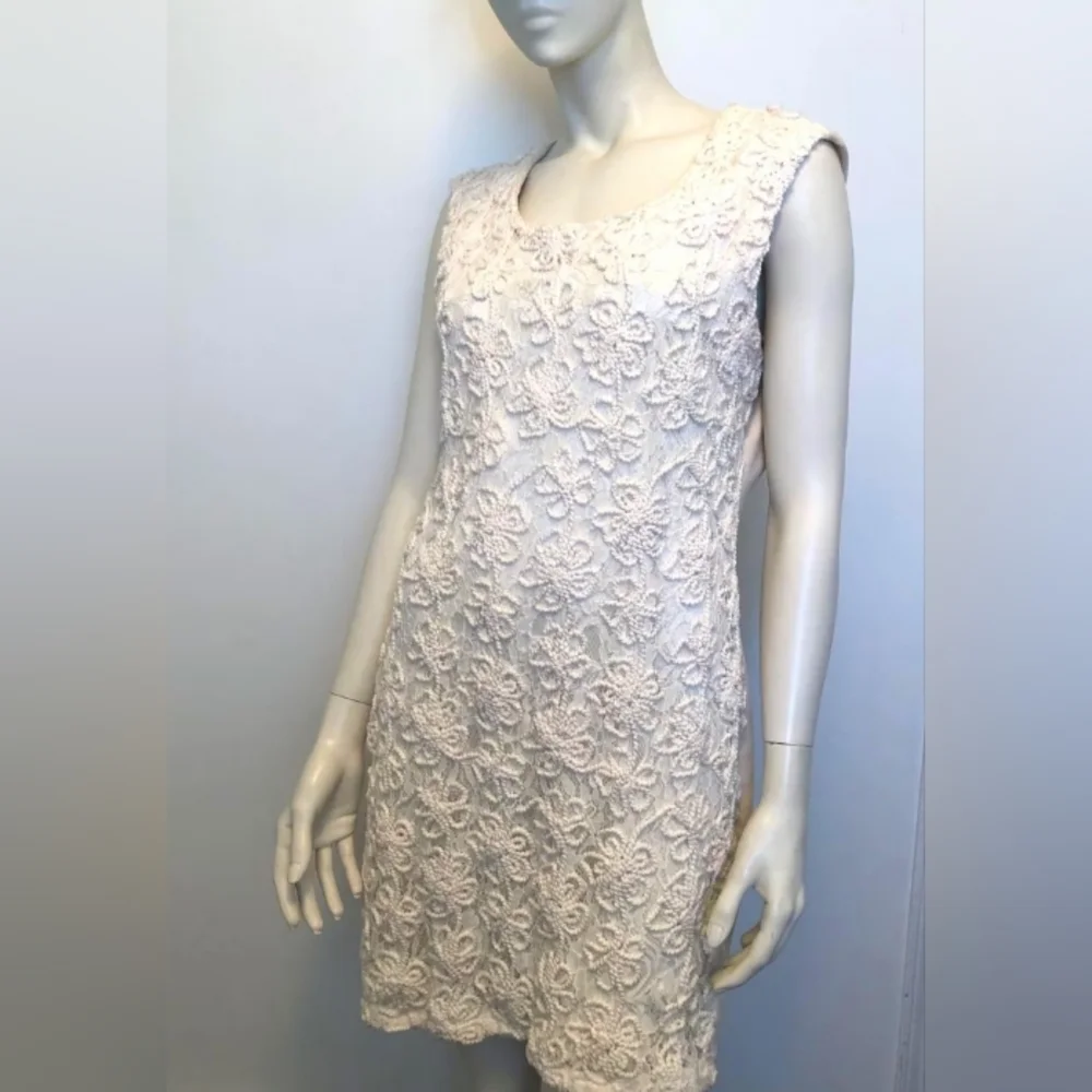 #34 VINTAGE SUZY SHEIR  INSPIRED 1960'S CROCHET DESIGNED DRESS Med P2p18 L35 - Picture 3 of 9